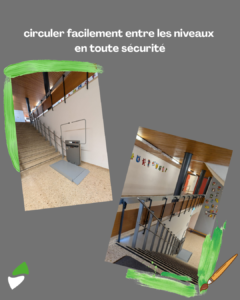 LSM Mobility Ascenseur pour fauteuil roulant facilitant l'accessibilité de l'école entre les niveaux, assurant une circulation sécurisée. L'image illustre une solution pratique pour améliorer l'accessibilité de votre école.