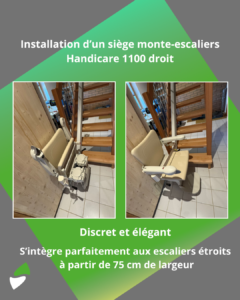 LSM Mobility Siège monte-escaliers Handicare 1100 droit installé sur un escalier en bois.