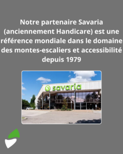 LSM Mobility Bâtiment Savaria avec logo, partenaire de solutions d'accessibilité mondiale.